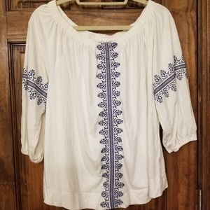 CHAPS blue and white boho  top
